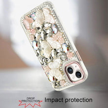 For iPhone 13/14 Case Bling Diamond Large Butterflies Cover + Tempered Glass