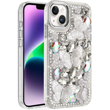 For iPhone 13/14 Case Bling Diamond Large Butterflies Cover + Tempered Glass