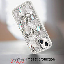 For iPhone 13/14 Case Bling Diamond Large Butterflies Cover + Tempered Glass