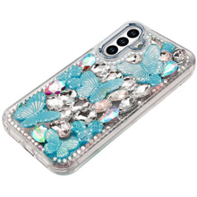 For Samsung S25 FE Case Bling Diamond Large Butterflies Cover + Tempered Glass