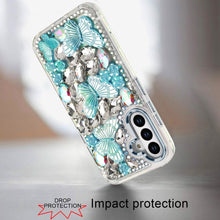 For Samsung S25 FE Case Bling Diamond Large Butterflies Cover + Tempered Glass