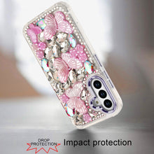 For Samsung S25 FE Case Bling Diamond Large Butterflies Cover + Tempered Glass