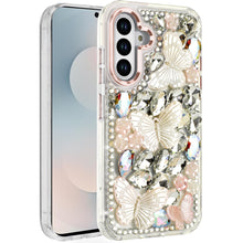 For Samsung S25 FE Case Bling Diamond Large Butterflies Cover + Tempered Glass