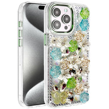 For iPhone 15 Pro Max Case Full Floral Arrangement 3D Bling + 2 Tempered Glass