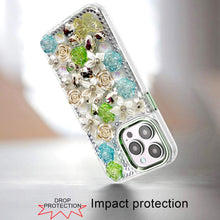 For iPhone 15 Pro Max Case Full Floral Arrangement 3D Bling + 2 Tempered Glass