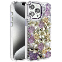 For iPhone 15 Pro Max Case Full Floral Arrangement 3D Bling + 2 Tempered Glass