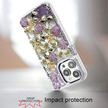 For iPhone 15 Pro Max Case Full Floral Arrangement 3D Bling + 2 Tempered Glass