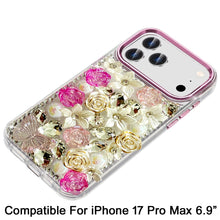 For iPhone 17 Pro Max Case Full Floral 3D Bling Cute Cover + Tempered Glass