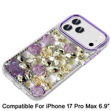 For iPhone 17 Pro Max Case Full Floral 3D Bling Cute Cover + Tempered Glass