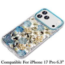 For iPhone 17 PRO Case Full Floral 3D Bling Cute Phone Cover + Tempered Glass