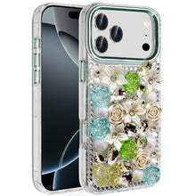 For iPhone 17 PRO Case Full Floral 3D Bling Cute Phone Cover + Tempered Glass