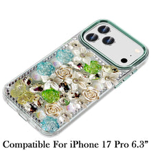 For iPhone 17 PRO Case Full Floral 3D Bling Cute Phone Cover + Tempered Glass