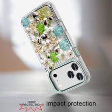 For iPhone 17 PRO Case Full Floral 3D Bling Cute Phone Cover + Tempered Glass