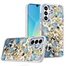 For Samsung A16 5G Case Floral Arrangement 3D Bling Phone Cover + Tempered Glass
