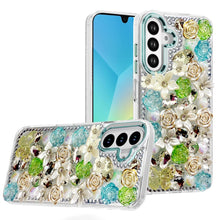 For Samsung A16 5G Case Floral Arrangement 3D Bling Phone Cover + Tempered Glass
