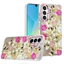 For Samsung A16 5G Case Floral Arrangement 3D Bling Phone Cover + Tempered Glass