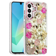 For Samsung A16 5G Case Floral Arrangement 3D Bling Phone Cover + Tempered Glass