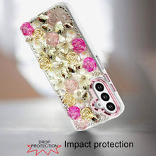 For Samsung A16 5G Case Floral Arrangement 3D Bling Phone Cover + Tempered Glass