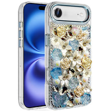 For iPhone Air Case Full Floral 3D Bling Jewel Cute Phone Cover + Tempered Glass