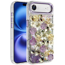 For iPhone Air Case Full Floral 3D Bling Jewel Cute Phone Cover + Tempered Glass