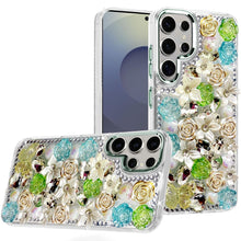 For Samsung S25 Ultra Case Full Floral Arrangement 3D Bling Cute +Tempered Glass