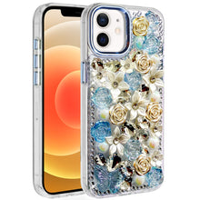 For iPhone 12, 12 Pro Case Floral Arrangement 3D Bling Cover + Tempered Glass