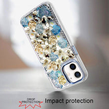 For iPhone 12, 12 Pro Case Floral Arrangement 3D Bling Cover + Tempered Glass