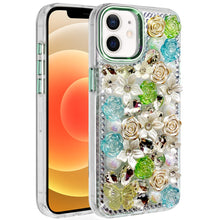 For iPhone 12, 12 Pro Case Floral Arrangement 3D Bling Cover + Tempered Glass