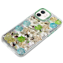 For iPhone 12, 12 Pro Case Floral Arrangement 3D Bling Cover + Tempered Glass