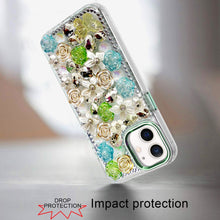 For iPhone 12, 12 Pro Case Floral Arrangement 3D Bling Cover + Tempered Glass