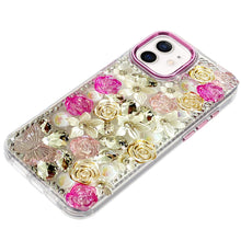 For iPhone 12, 12 Pro Case Floral Arrangement 3D Bling Cover + Tempered Glass