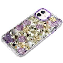 For iPhone 12, 12 Pro Case Floral Arrangement 3D Bling Cover + Tempered Glass