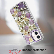 For iPhone 12, 12 Pro Case Floral Arrangement 3D Bling Cover + Tempered Glass