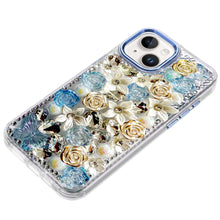 For iPhone 15 Case Full Floral Arrangement 3D Bling Cover + 2 Tempered Glass