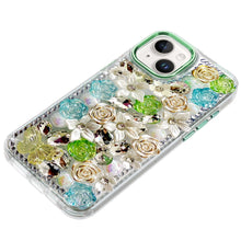 For iPhone 15 Case Full Floral Arrangement 3D Bling Cover + 2 Tempered Glass