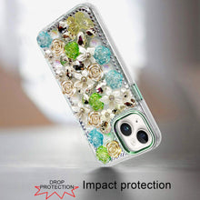 For iPhone 15 Case Full Floral Arrangement 3D Bling Cover + 2 Tempered Glass