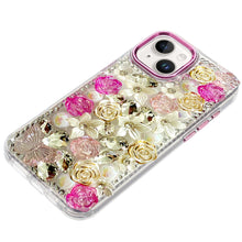 For iPhone 15 Case Full Floral Arrangement 3D Bling Cover + 2 Tempered Glass