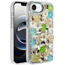 For iPhone 16e Case Floral Arrangement 3D Bling Phone Cover + Tempered Glass