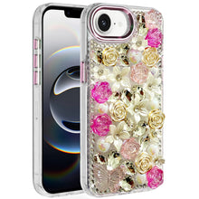 For iPhone 16e Case Floral Arrangement 3D Bling Phone Cover + Tempered Glass