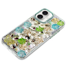 For iPhone 17 Case Full Floral 3D Bling Jewel Cute Phone Cover + Tempered Glass