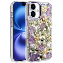 For iPhone 17 Case Full Floral 3D Bling Jewel Cute Phone Cover + Tempered Glass