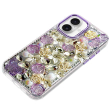 For iPhone 17 Case Full Floral 3D Bling Jewel Cute Phone Cover + Tempered Glass