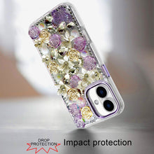 For iPhone 17 Case Full Floral 3D Bling Jewel Cute Phone Cover + Tempered Glass