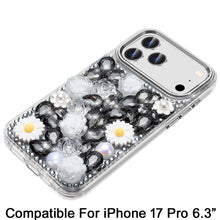 For iPhone 17 PRO Case Full 3D Bling Jewel Floral Phone Cover + Tempered Glass