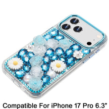 For iPhone 17 PRO Case Full 3D Bling Jewel Floral Phone Cover + Tempered Glass