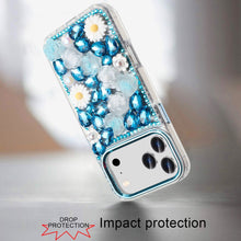 For iPhone 17 PRO Case Full 3D Bling Jewel Floral Phone Cover + Tempered Glass