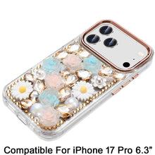 For iPhone 17 PRO Case Full 3D Bling Jewel Floral Phone Cover + Tempered Glass