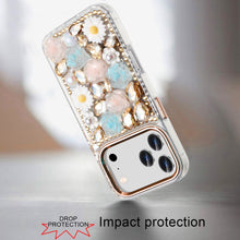 For iPhone 17 PRO Case Full 3D Bling Jewel Floral Phone Cover + Tempered Glass