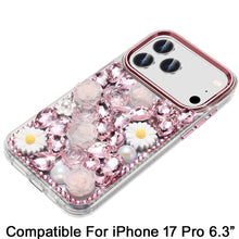 For iPhone 17 PRO Case Full 3D Bling Jewel Floral Phone Cover + Tempered Glass