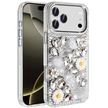 For iPhone 17 PRO Case Full 3D Bling Jewel Floral Phone Cover + Tempered Glass
